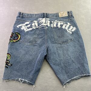 Ed Hardy Christian Audigier Jean Shorts Embroidered Snake Panther 38 Vintage Y2K